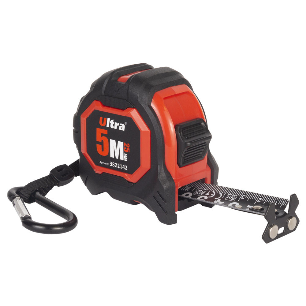 Рулетка Ultra Extra магнітна обгумована нейлонове покриття двостороннє полотно/зачіп 5 м х 25 мм