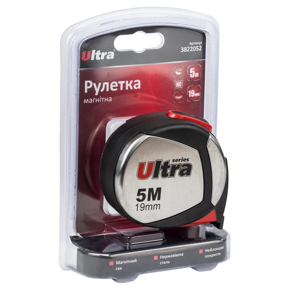 Рулетка Ultra магнітна, нейлонове покриття 8 м × 25 мм