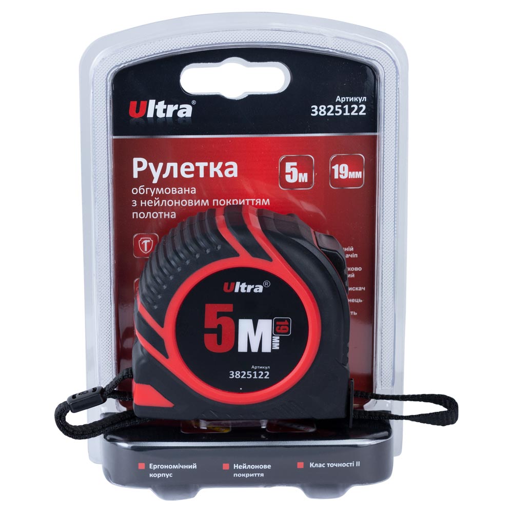 Рулетка Ultra обгумована з нейлоновим покриттям полотна 5 м х 19 мм