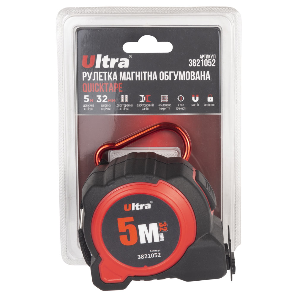 Рулетка Ultra QuickTape магнітна обгумована нейлонове покриття двостороннє полотно/зачіп автостоп 5 м х 32 мм