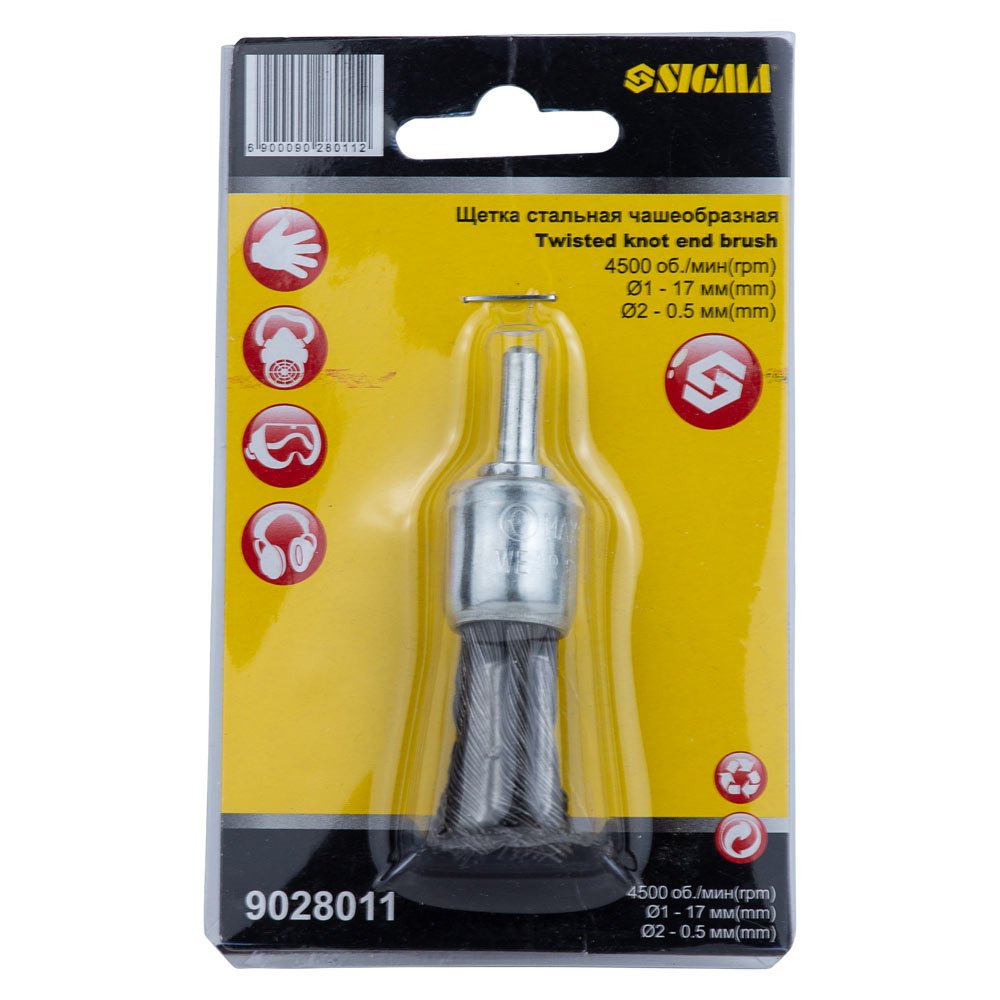 Щітка дротяна Sigma чашоподібна Ø17 мм хвостовик Ø6 мм (сталева кручена)