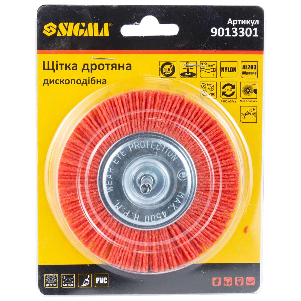 Щітка дротяна Sigma дископодібна Ø100 мм хвостовик Ø6 мм (нейлонова)