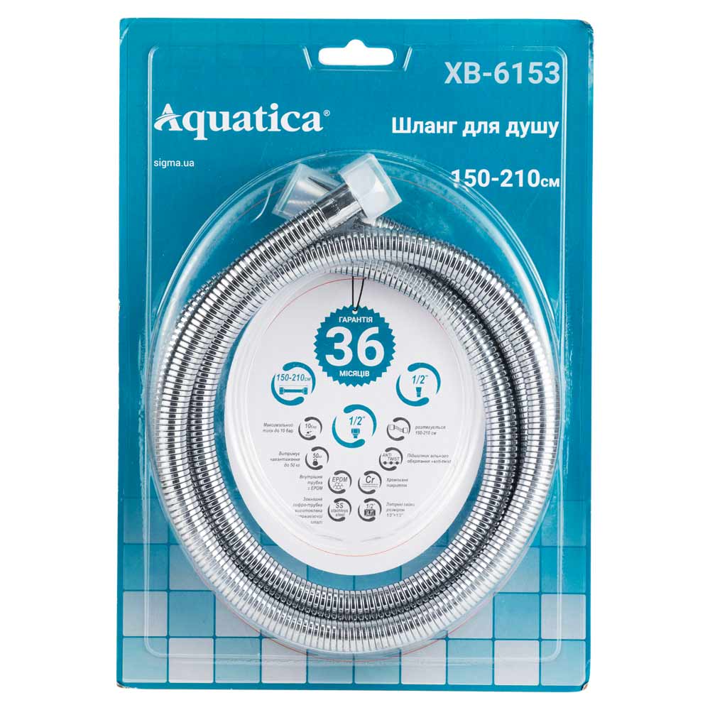 Шланг для душа Aquatica SS 1/2" усиленный растяжной хромированный с подшипником 150-210 см