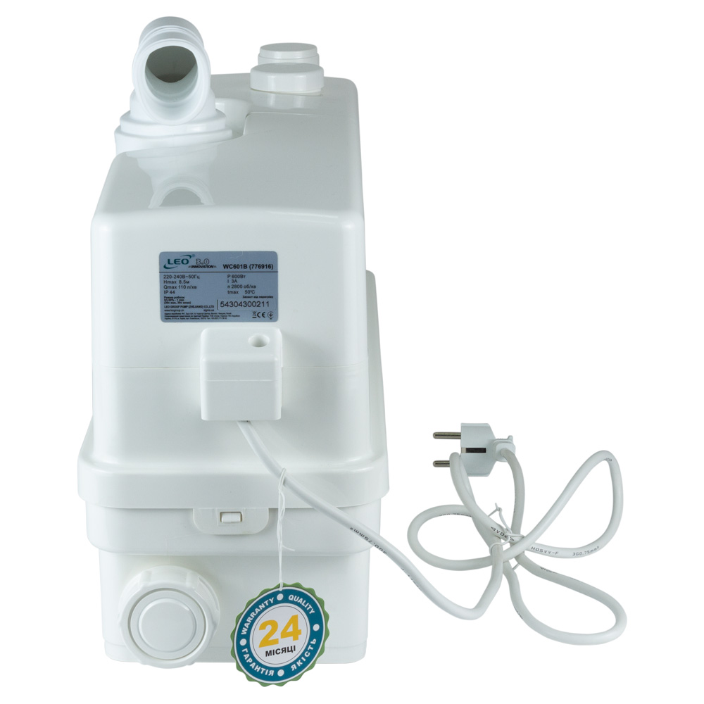 Станція каналізаційна Leo 0.6кВт Hmax 8.5 м Qmax 110л/хв 3 входу + боковий вхід 90 мм 3.0 WC601В