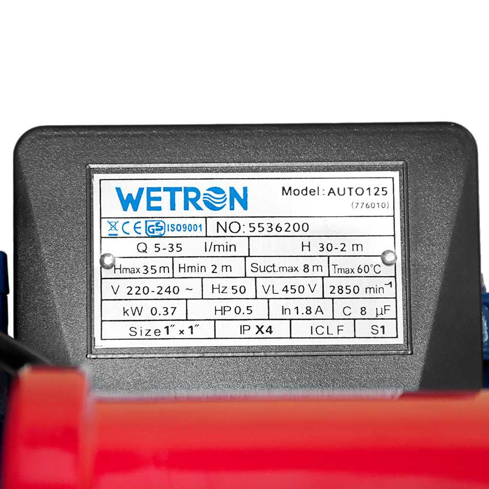 Станция Wetron 0.37кВт Hmax 32м Qmax 35л/мин (вихревой насос) 1л