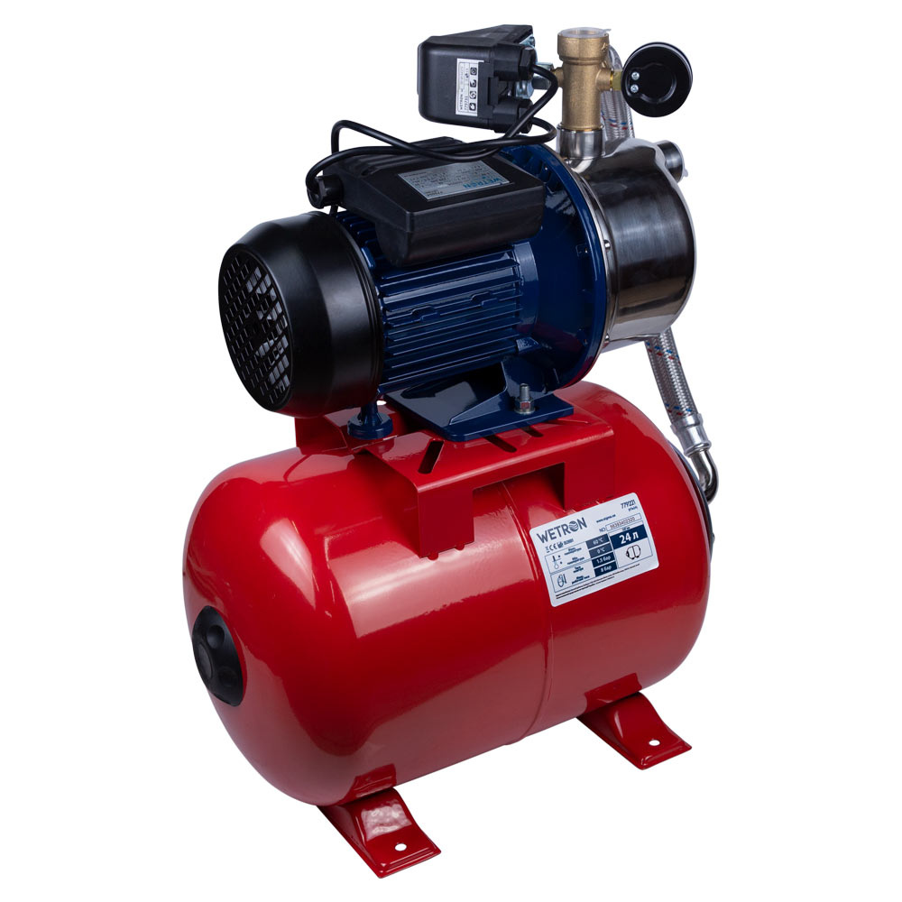 Станція Wetron 1.1кВт Hmax 48м Qmax 60л/хв (самовсмоктуючий насос нерж) 24л Україна