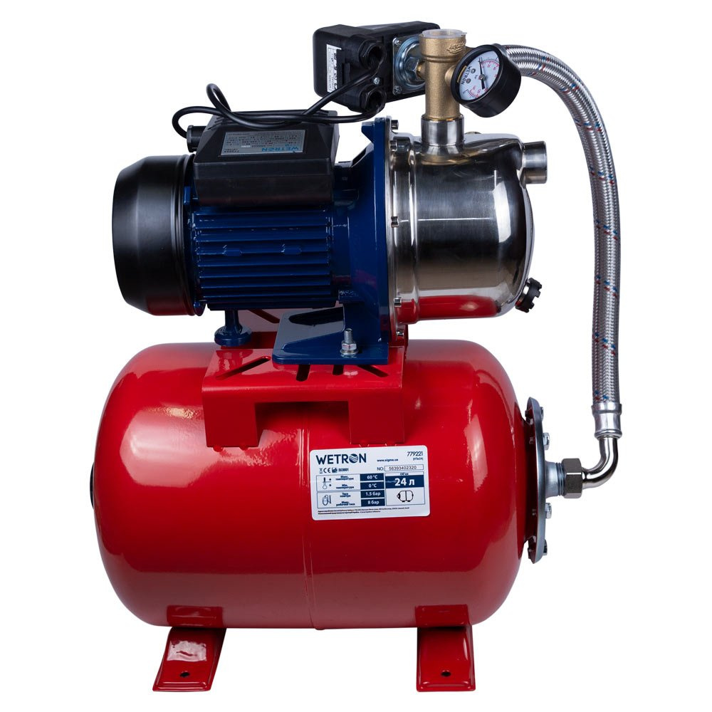 Станція Wetron 1.1кВт Hmax 48м Qmax 60л/хв (самовсмоктуючий насос нерж) 24л Україна