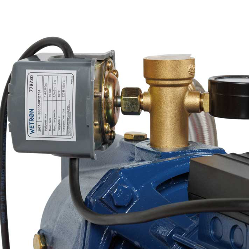 Станція Wetron 1.1кВт Hmax 52м Qmax 70л/хв (самовсмоктуючий насос) 50л Україна