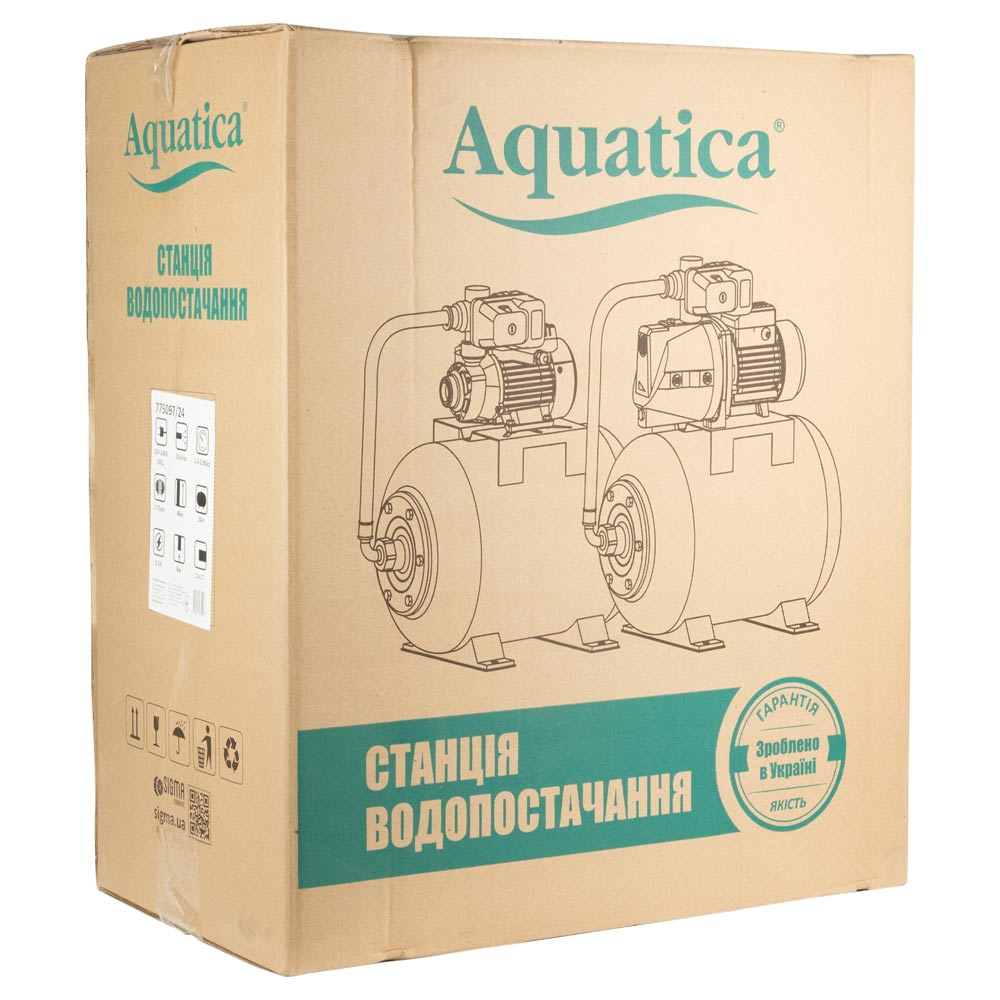 Станція Aguatica 0.75кВт Hmax 46 м Qmax 50л/хв (самовсмоктуючий насос нерж) 24 л Україна