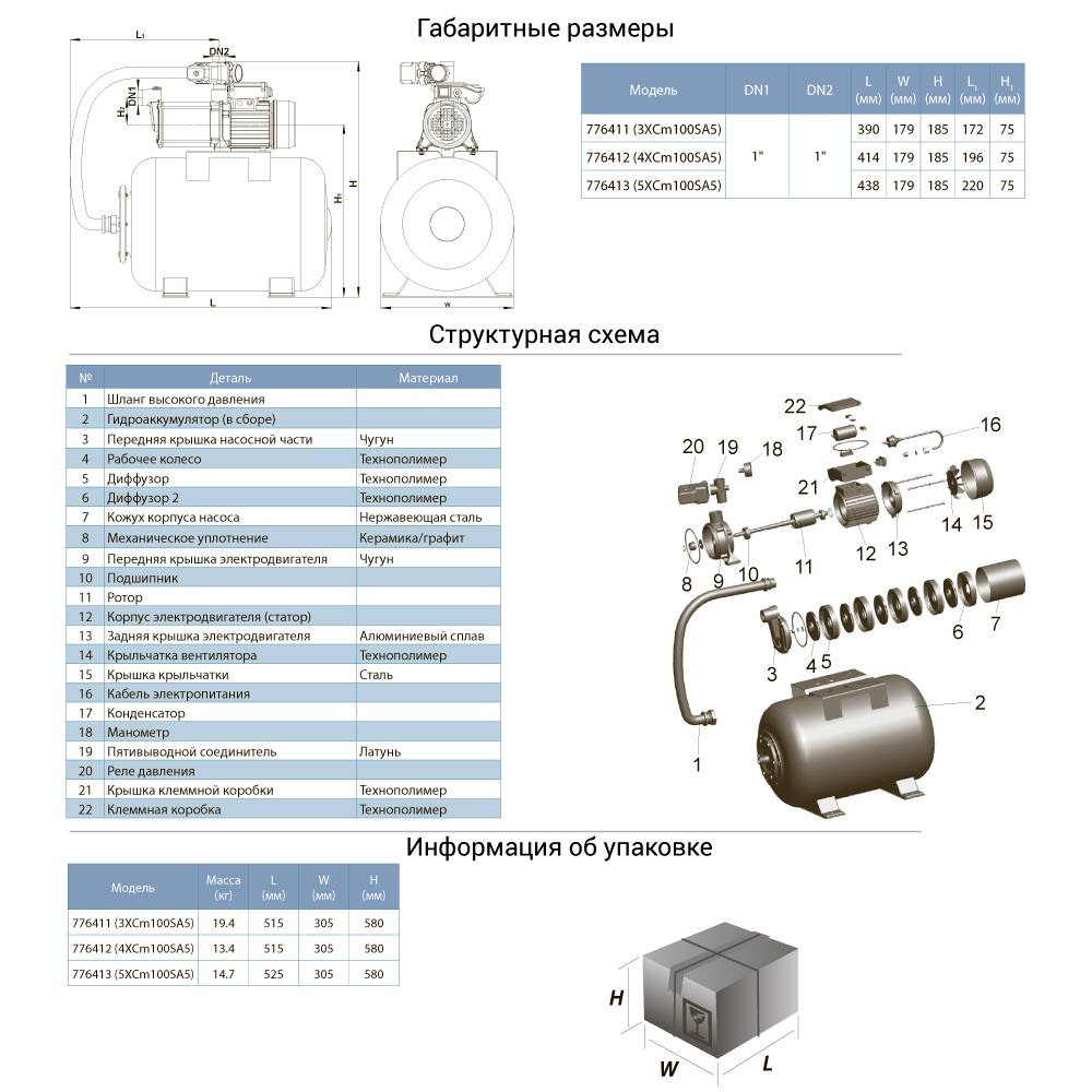 Станція Leo 0.6кВт Hmax 35 м Qmax 80л/хв (багатоступ. насос) 24 л