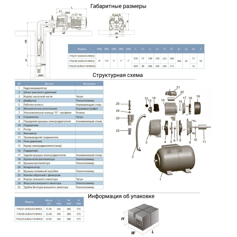 Станція Leo 0.75кВт HSmax 35 м Hmax 50м Qmax 30л/хв (зовн. ежектор Ø96 мм) 24 л 3.0