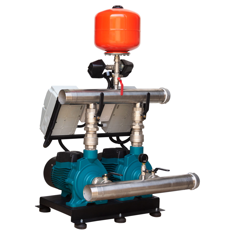 Станция Leo повышения давления 380В 2 x 3.0кВт Hmax 38 м Qmax 450 л/мин 12 л + каскадное управление 3.0