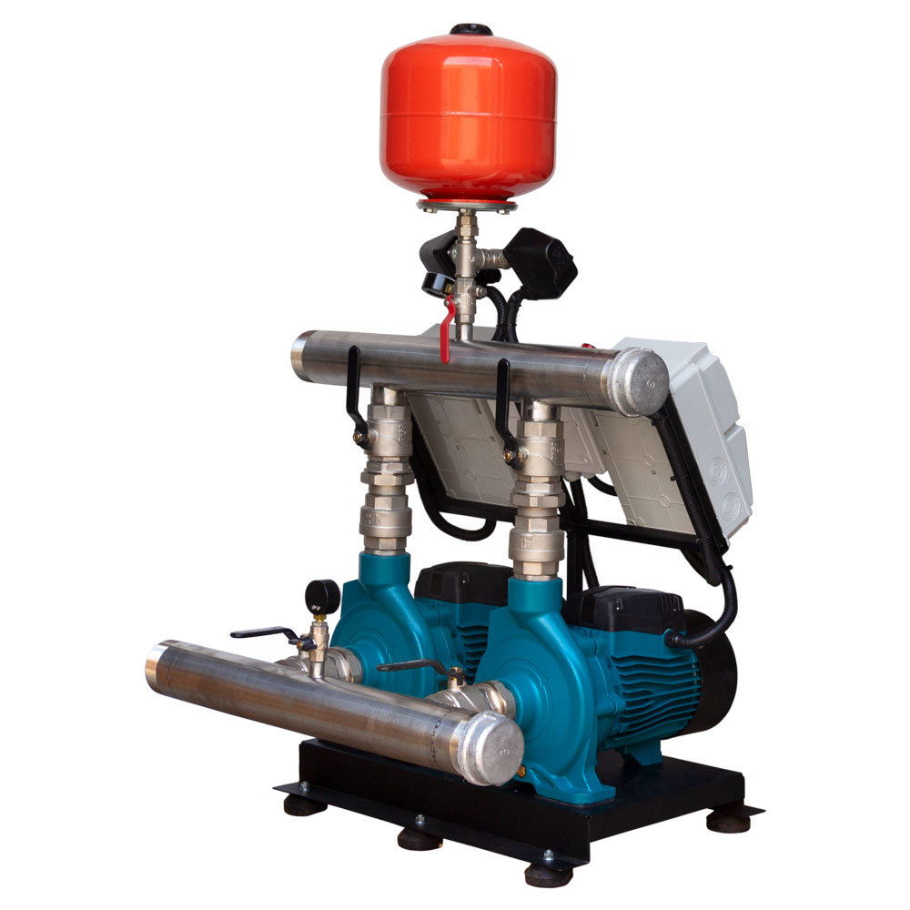 Станция Leo повышения давления 380В 2 x 3.0кВт Hmax 38 м Qmax 450 л/мин 12 л + каскадное управление 3.0