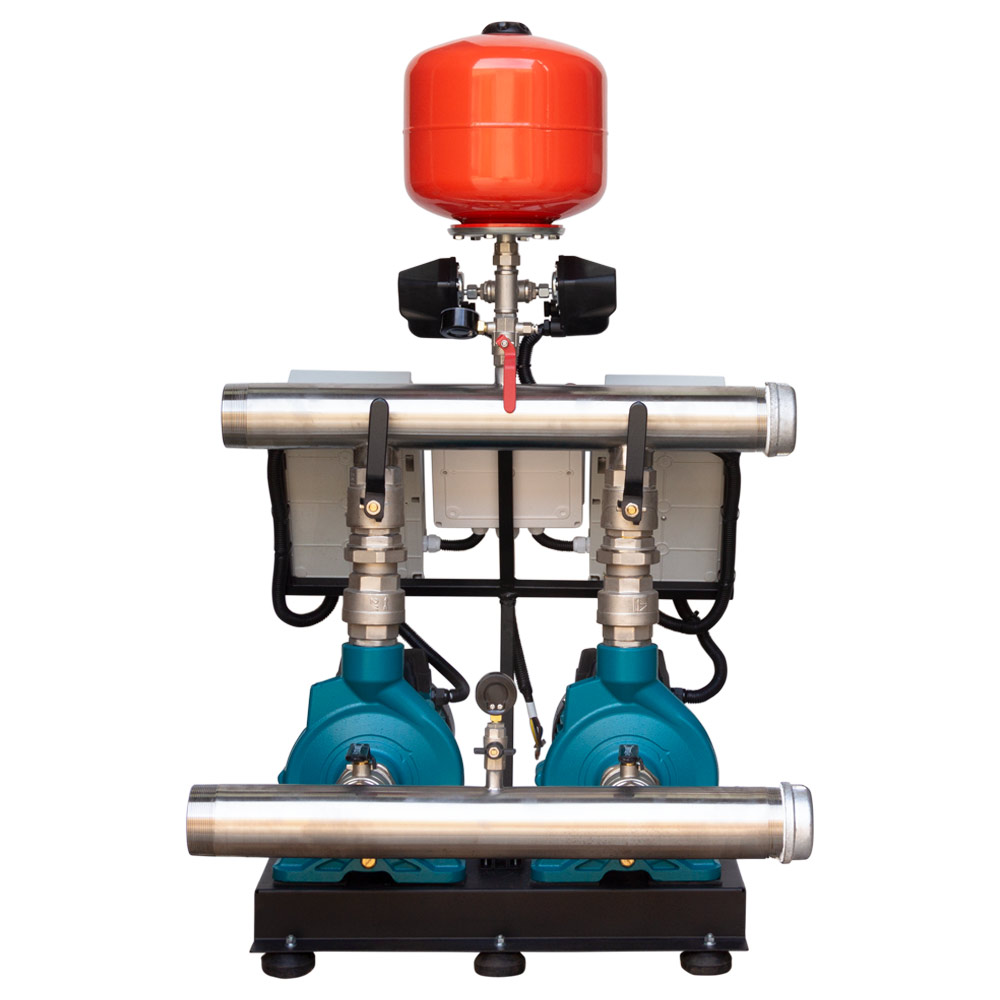 Станция Leo повышения давления 380В 2 x 3.0кВт Hmax 38 м Qmax 450 л/мин 12 л + каскадное управление 3.0