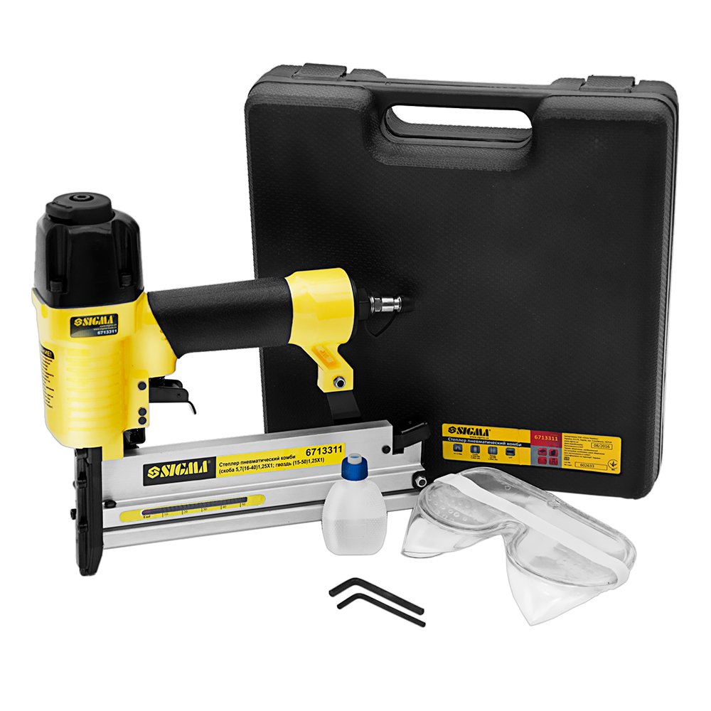 Степлер Sigma пневматичний комбінований (скоба 5.7 (16-40) 1.25 х 1; цвях (15-50) 1.25 х 1)