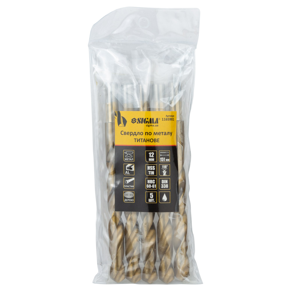 Сверло по металлу Sigma HSS-TIN титановое Ø12.0 мм (КРАТНО 5 шт)