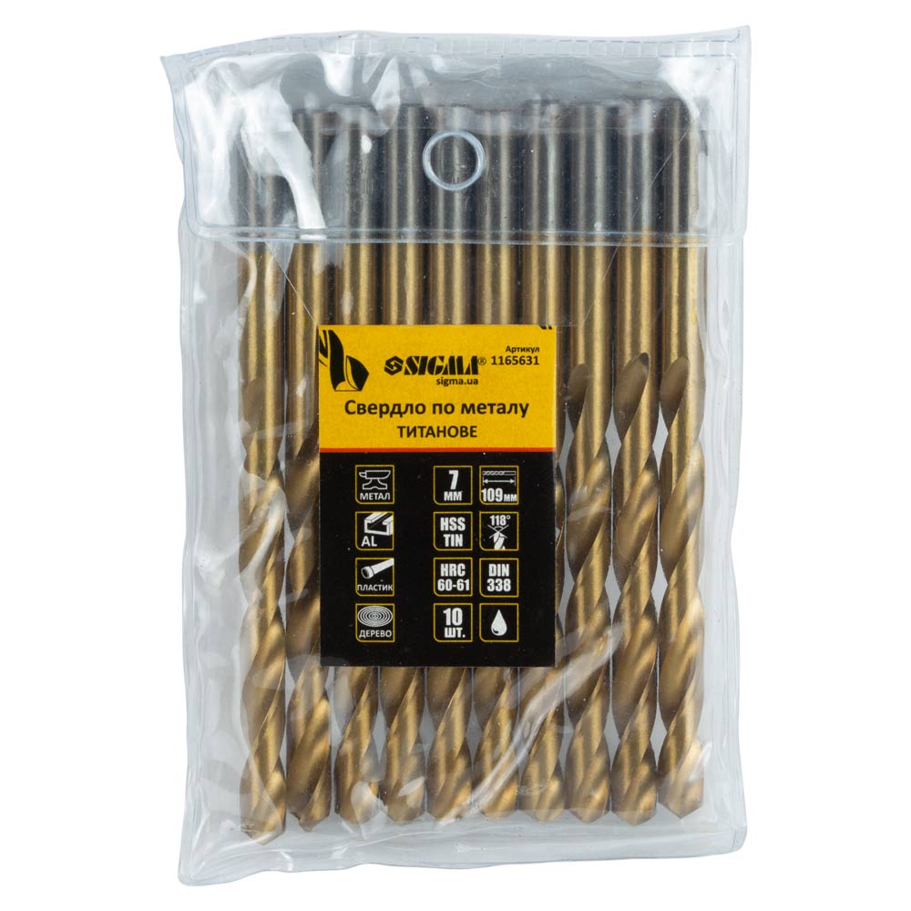 Сверло по металлу Sigma HSS-TIN титановое Ø7.0 мм (КРАТНО 10 шт)