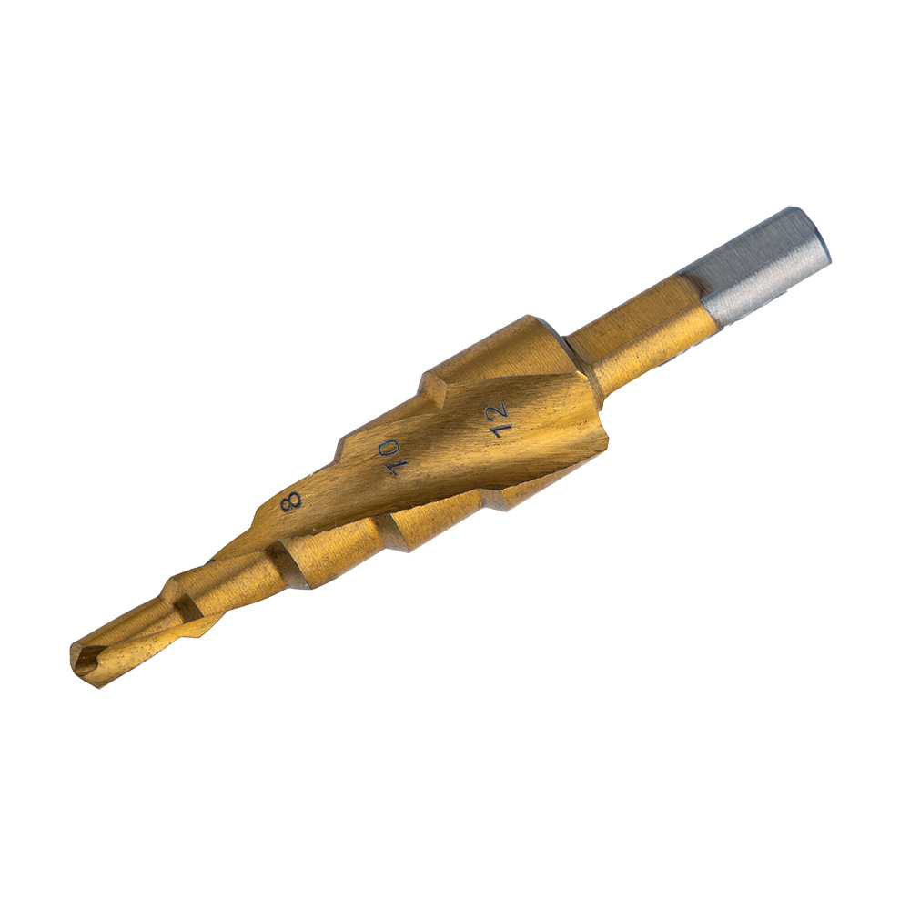 Сверло по металлу ступенчатое Sigma HSS-TIN титановое со спиральной канавкой Ø4-12 мм, шаг 2 мм (блистер)