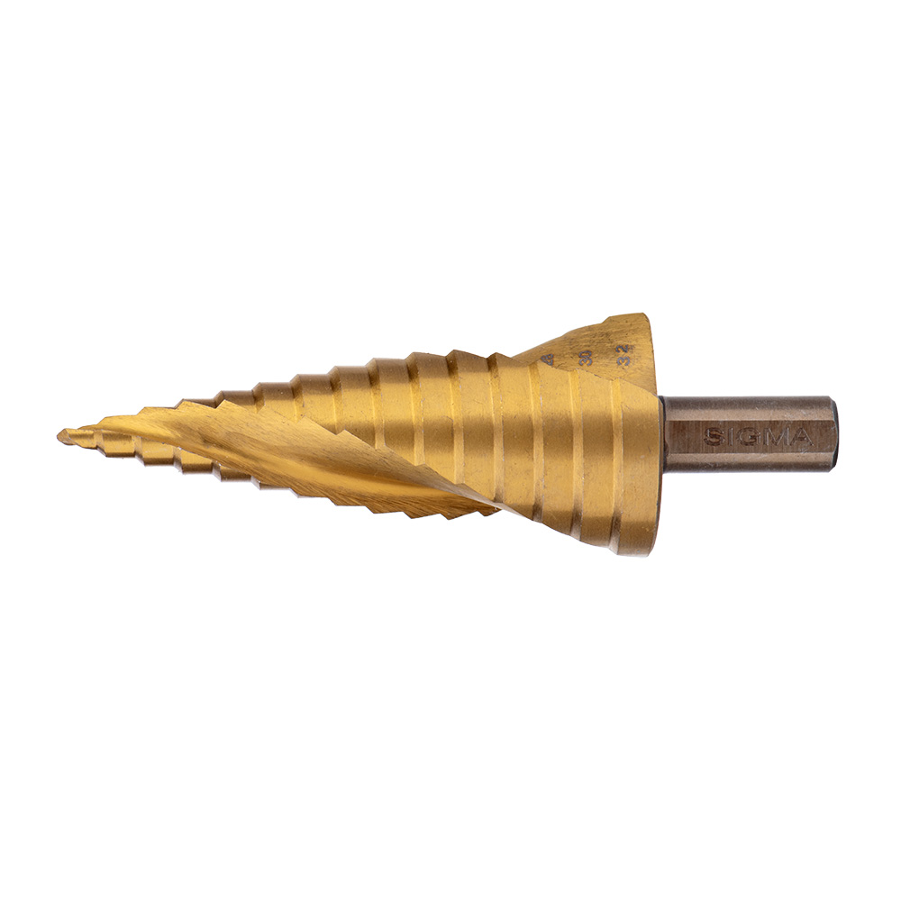 Сверло по металлу ступенчатое Sigma HSS-TIN титановое со спиральной канавкой Ø4-32 мм шаг 2 мм (блистер)