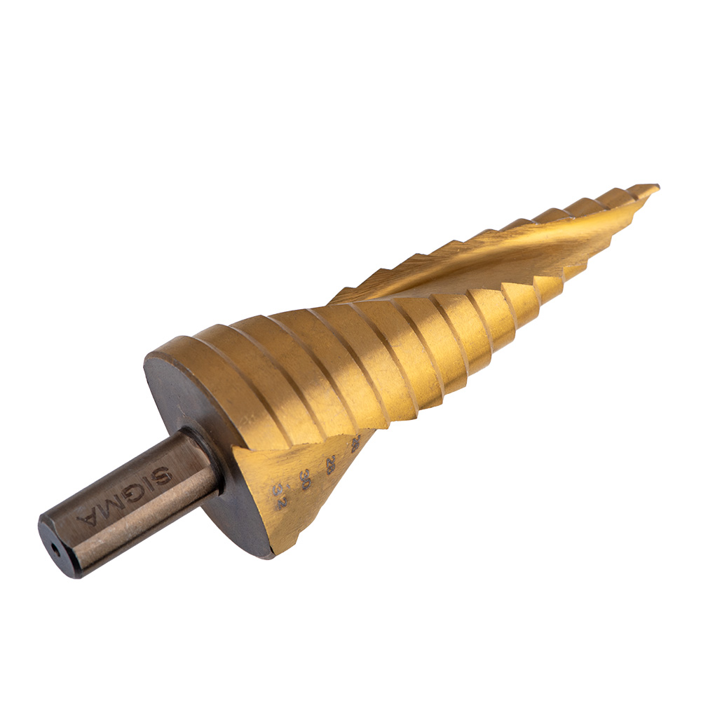 Сверло по металлу ступенчатое Sigma HSS-TIN титановое со спиральной канавкой Ø4-32 мм шаг 2 мм (блистер)