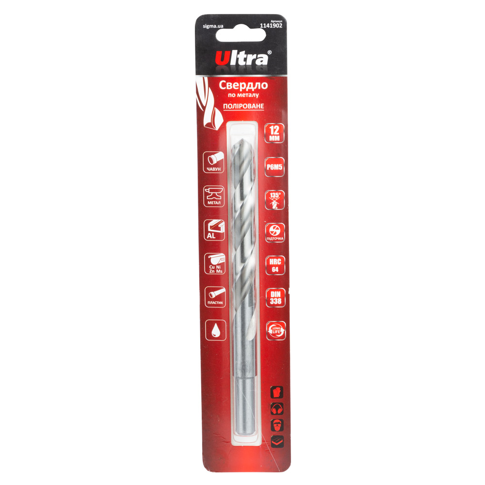 Свердло по металу Ultra Р6М5 поліроване Ø12.0 мм (блістер)