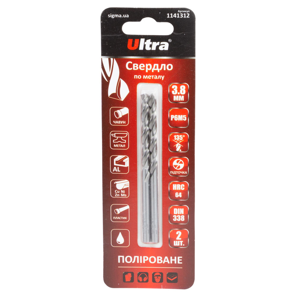 Свердло по металу Ultra Р6М5 поліроване Ø3.8 мм (блістер 2 шт)
