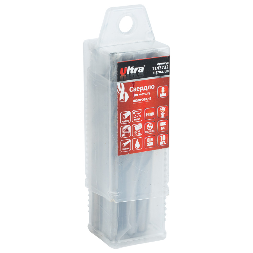 Свердло по металу Ultra Р6М5 поліроване Ø8.0 мм (тубус КРАТНО 10 шт)