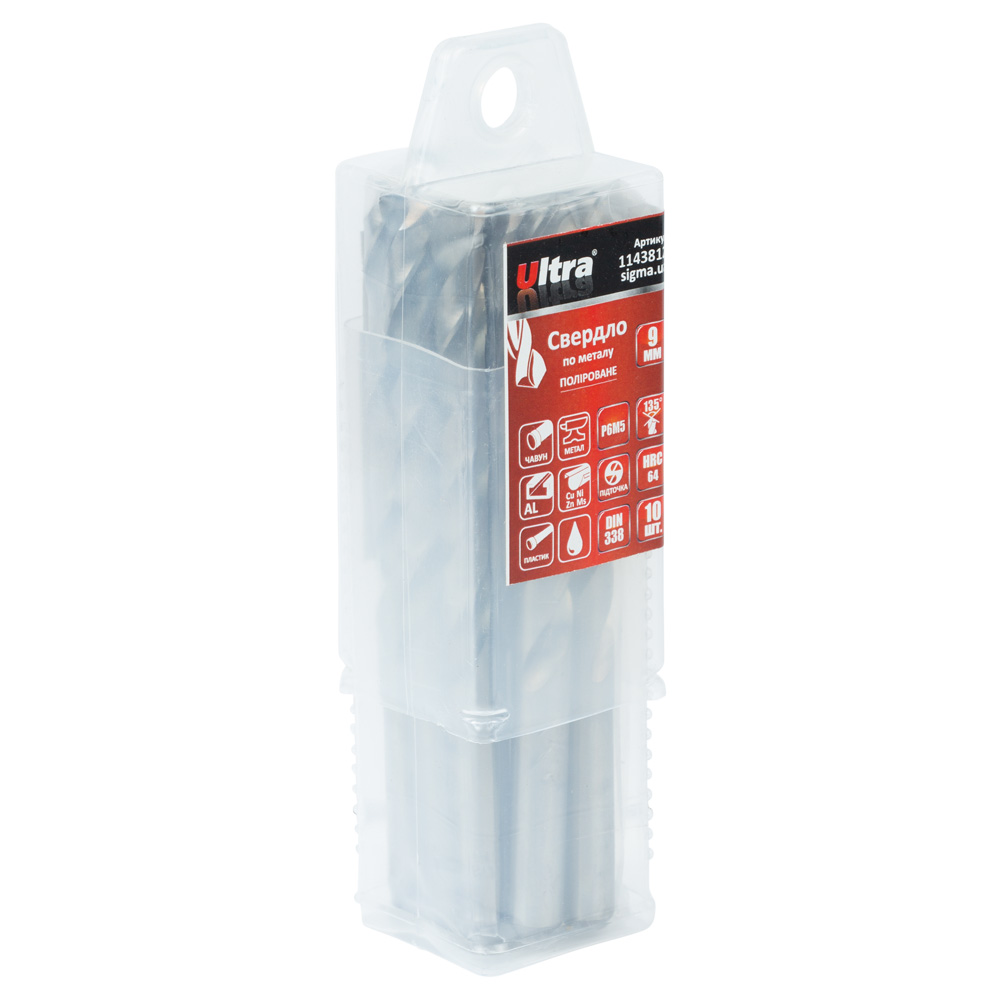 Свердло по металу Ultra Р6М5 поліроване Ø9.0 мм (тубус КРАТНО 10 шт)