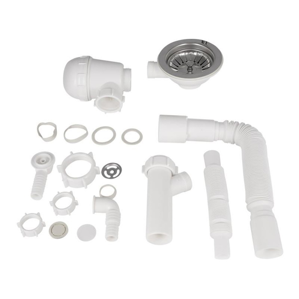 Сифон для кухонної мийки Lidz (WHI) 60 08 E001 01 ECO з круглим переливом (вихід 50 мм)