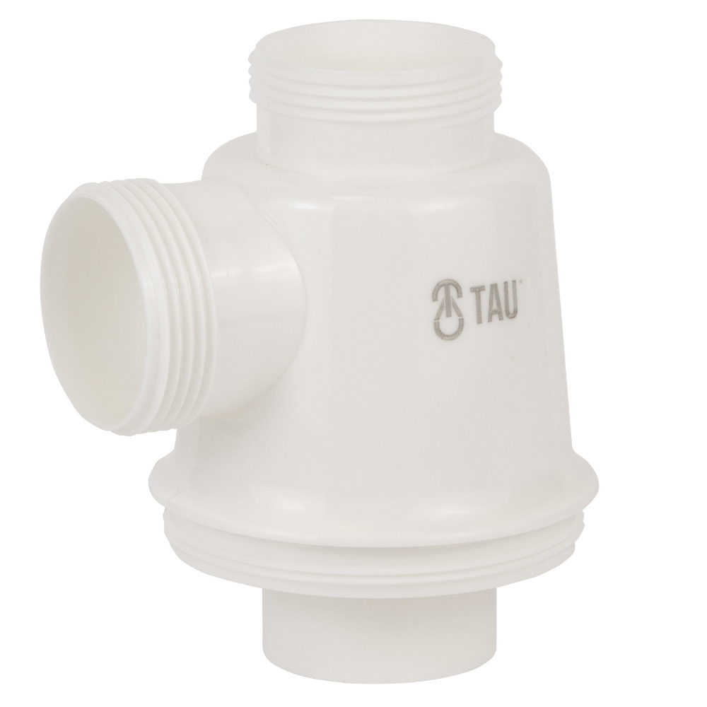 Сифон для кухонної мийки Tau з нержавіючим випуском 3½" виведенням під пральну машину круглим переливом і гнучким відведенням Ø40/50 мм