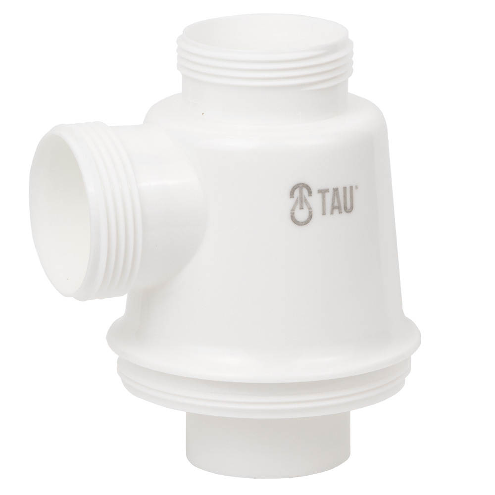 Сифон для кухонної мийки Tau з нержавіючим випуском 3½" виведенням під пральну машину квадратним переливом і гнучким відведенням Ø40/50 мм