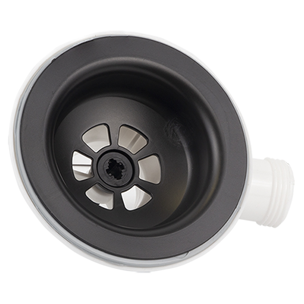 Сифон для кухонної мийки Tau з пластиковим випуском 3½" виведенням під пральну машину круглим переливом і гнучким відведенням Ø40/50 мм (Чорний)