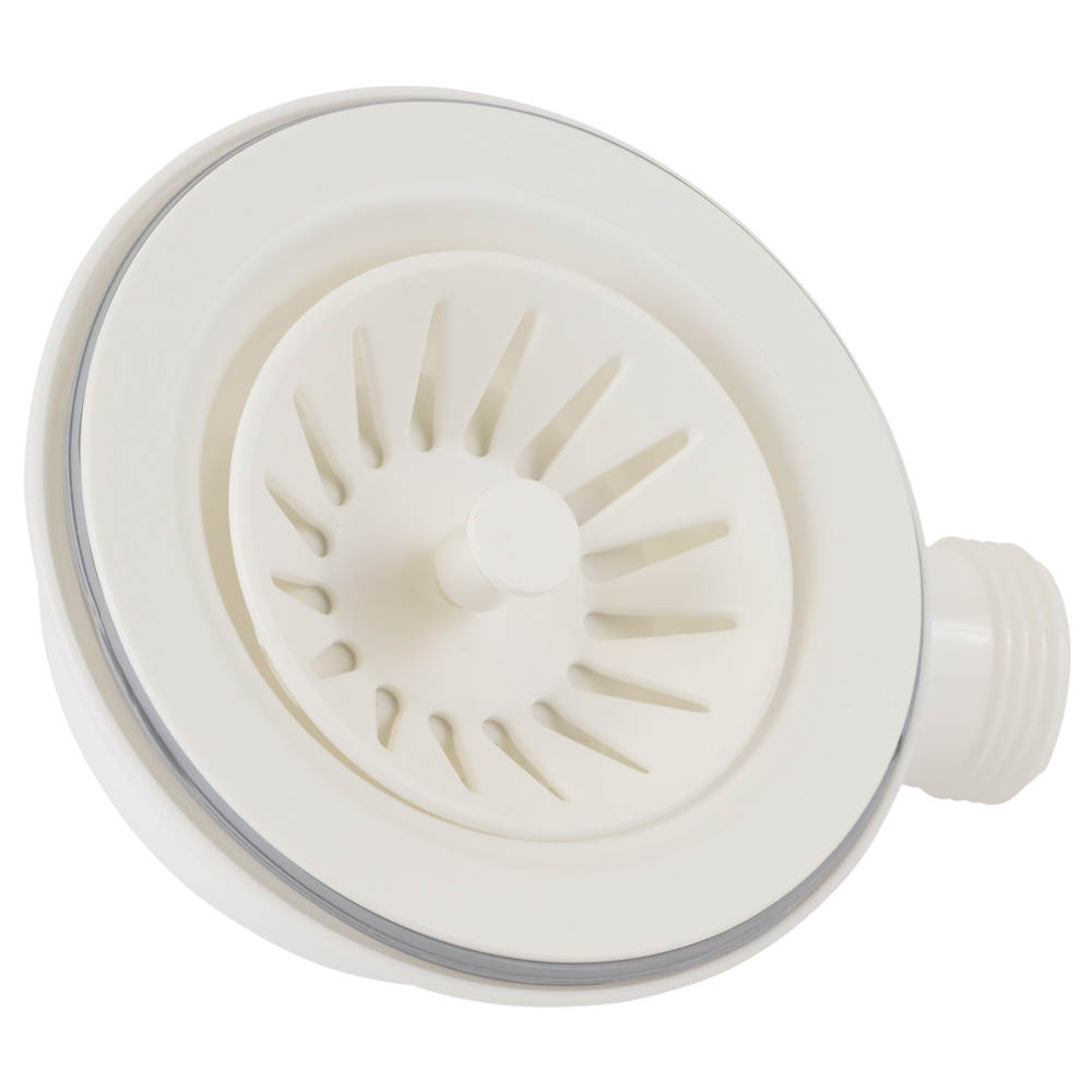 Сифон для кухонної мийки Tau з пластиковим випуском 3½" виведенням під пральну машину круглим переливом і гнучким відведенням Ø40/50 мм (Білий)