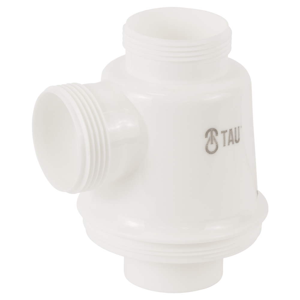 Сифон для кухонної мийки Tau з пластиковим випуском 3½" виведенням під пральну машину круглим переливом і гнучким відведенням Ø40/50 мм (Білий)