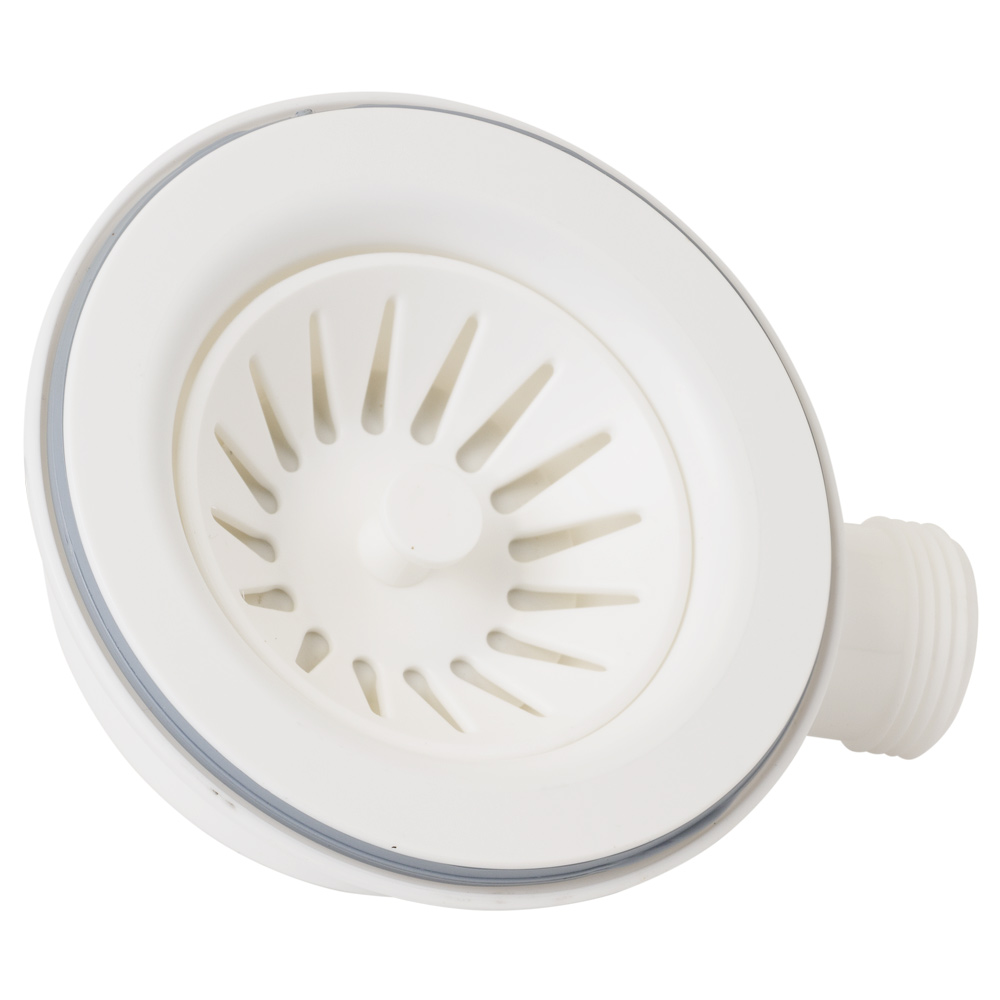 Сифон для кухонної мийки Tau з пластиковим випуском 3½" виведенням під пральну машину квадратним переливом і гнучким відведенням Ø40/50 мм (Білий)