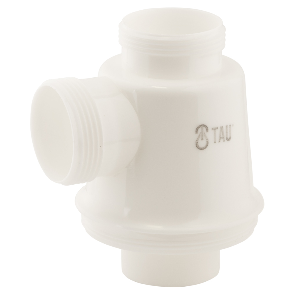 Сифон для кухонної мийки Tau з пластиковим випуском 3½" виведенням під пральну машину квадратним переливом і гнучким відведенням Ø40/50 мм (Білий)