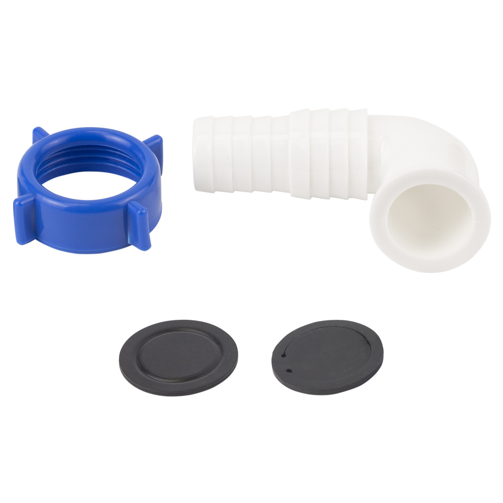 Сифон для кухонної мийки Tau з пластиковим випуском 3½" виведенням під пральну машину квадратним переливом і гнучким відведенням Ø40/50 мм (Білий)