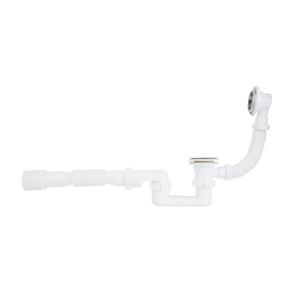Сифон для ванны Lidz выпуск 70 мм, плоский, без ревизии, с пробкой на цепи (выход гофра 40/50мм) (LSW05)