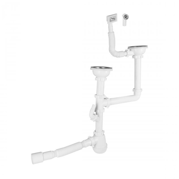 Сифон двойной для кухонной мойки Lidz (WHI) 60 05 M003 00 с отводом для стиральной машины (выход 50 мм)