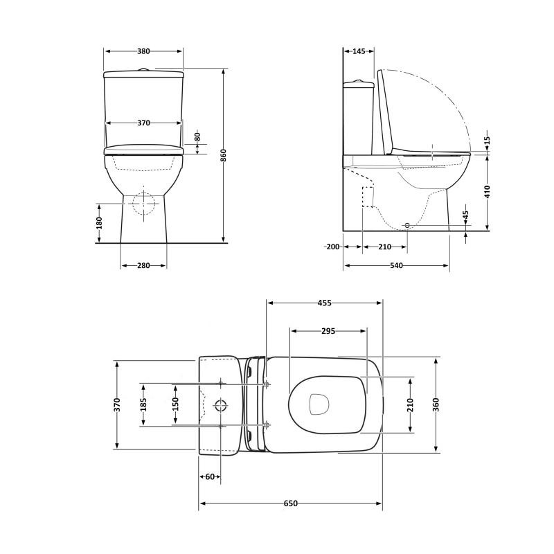 Унітаз-компакт Qtap Crow безобідковий із сидінням Soft-close (QT05222170W)