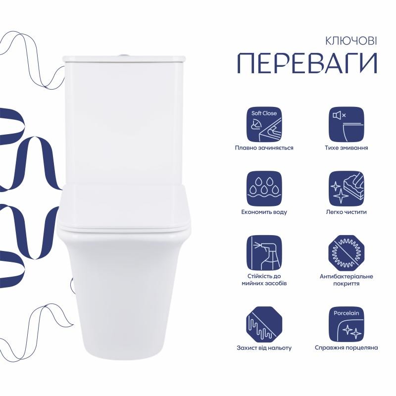 Унітаз-компакт Qtap Kalao безободковий із сидінням Soft-close (QT08221213AW)