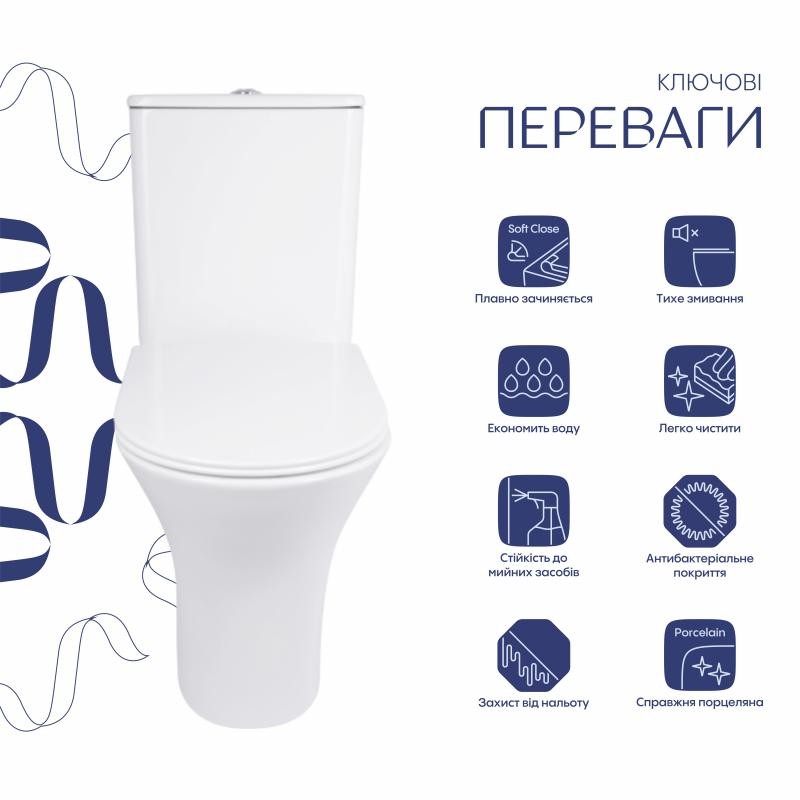 Унітаз-компакт Qtap Presto безободковий із сидінням Soft-close (QT24221217AW)