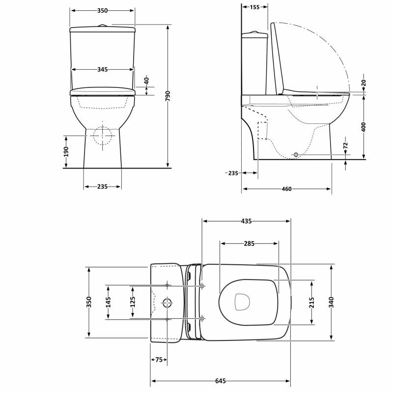Унітаз-компакт Qtap Presto Quadro безободковий з сидінням Soft-close (QT24221215AW)