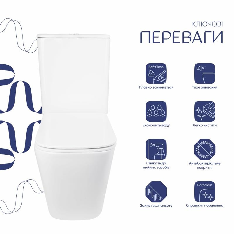 Унітаз підлоговий Qtap Tern Ultra Quiet безобідковий із сидінням Soft-Close White (QT17226003AW)