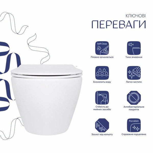 Унитаз подвесной Jay Rimless 485 x 360 x 320 мм, White, с сиденьем Slim Duroplast / Soft-close / Quick Relase Qtap (QT07335177RW)