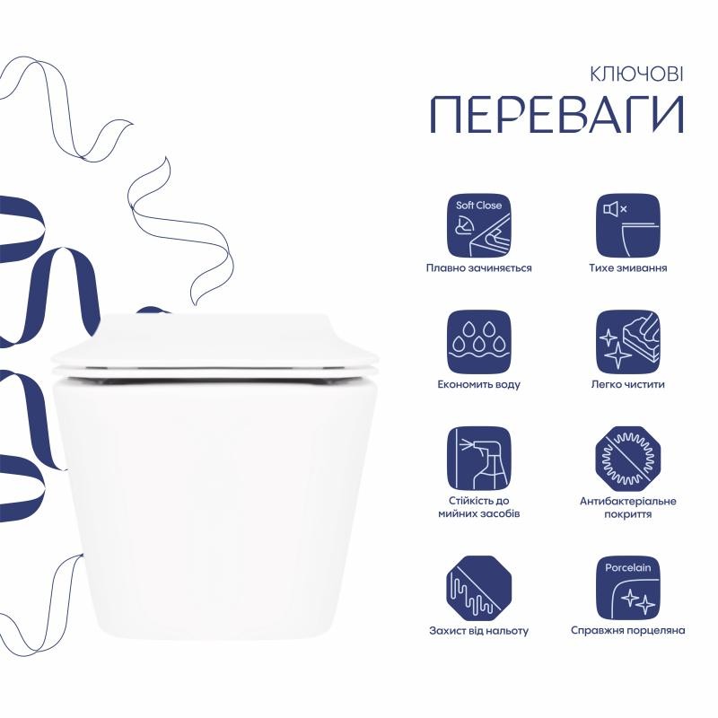 Унітаз підвісний Qtap Crow Rimless безобідковий із сидінням Soft-close (QT05335170W)