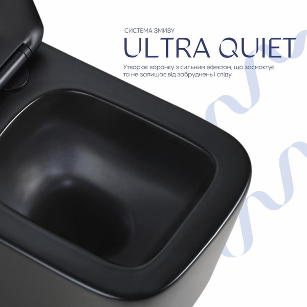 Унитаз подвесной Qtap Crow Ultra Quiet 485 x 340 x 290 мм, Matt Black, с сиденьем Slim Duroplast/ Soft-close / Quick Release (QT05335171MB)