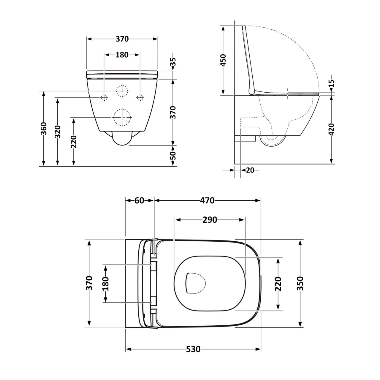 Унітаз підвісний Qtap Gemini безобідковий із сидінням Soft-close (QT2533076EUQMB)