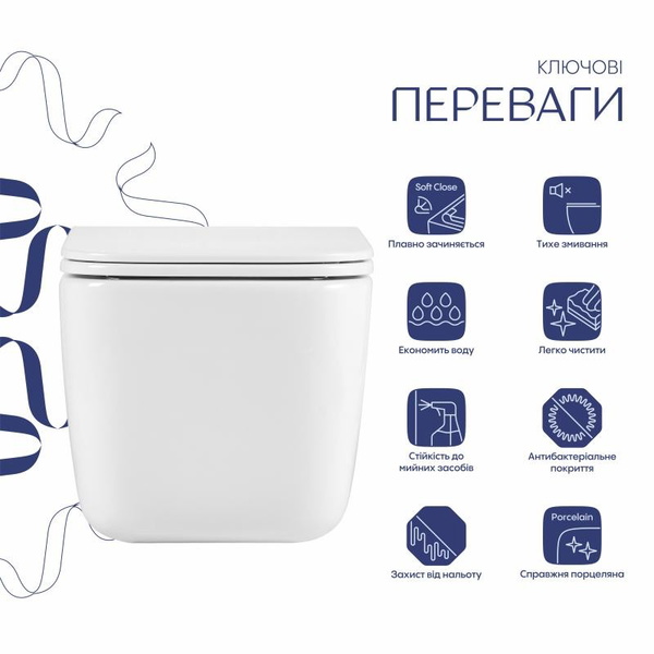 Унитаз подвесной Qtap Gemini Ultra Quiet 485 x 340 x 350 мм, White, с сиденьем Slim Duroplast / Soft-close / Quick Release (QTTAU26W49119)