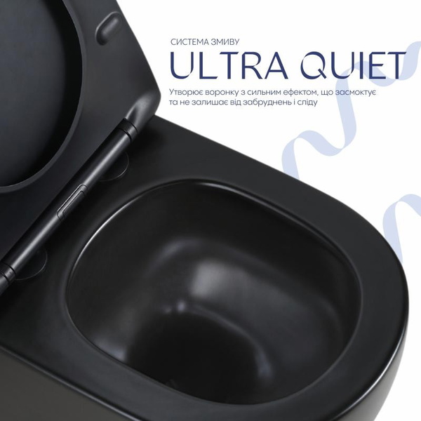 Унитаз подвесной Qtap Jay Ultra Quiet 485 х 360 х 320 мм, Matt Black, сиденьем Slim Duroplast / Soft-close / Quick Relase (QT07335177MB)